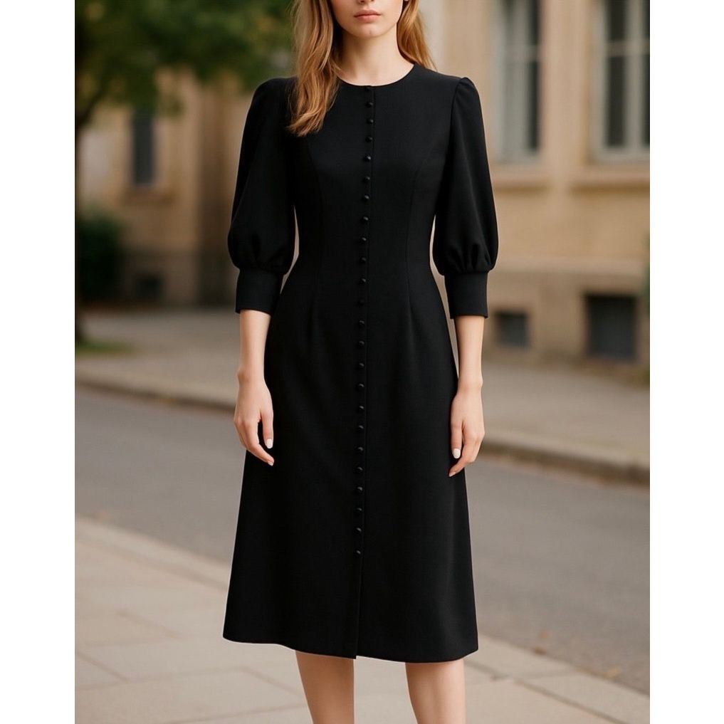 Vintage World Knits Dress Womens Size 8 Black Wool Lined Dark Academia Hong Kong